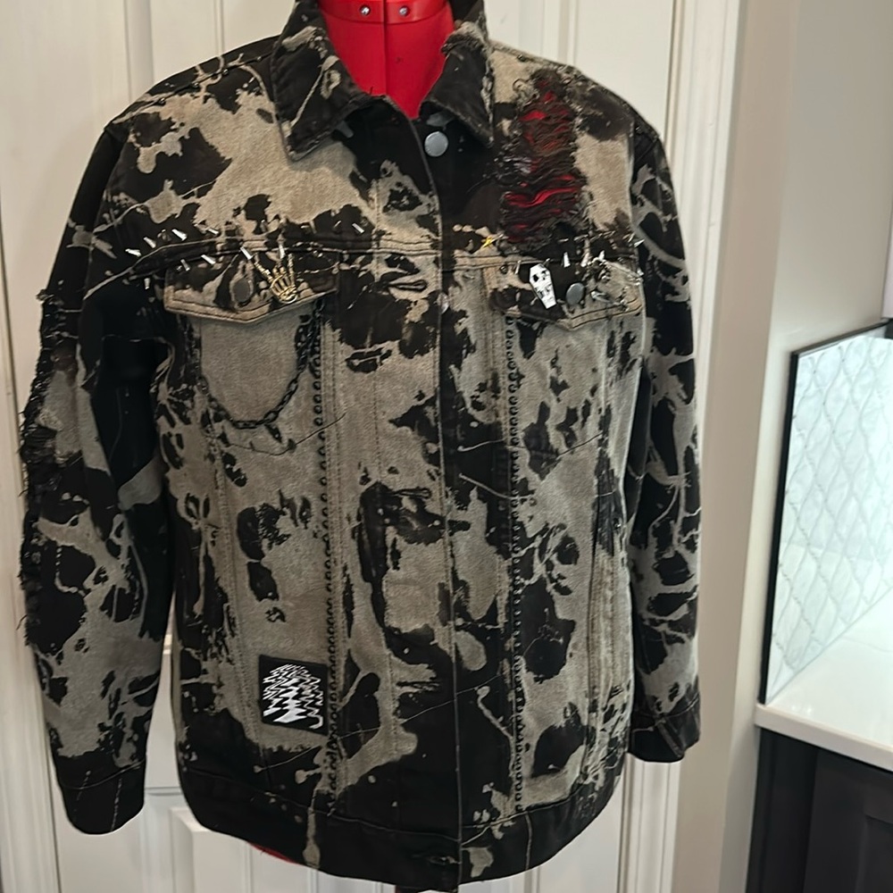 Movements, punk rock, custom-made one-of-a-kind design denim jacket